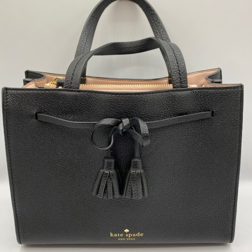 Kate Spade Hayes St Isobel Black Leather Satchel with Baby Pink Interior